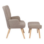 Armchair with footstool Gerlina grey-beige fabric and legs in natural color 71x64x94cm - Image 2