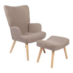Armchair with footstool Gerlina grey-beige fabric and legs in natural color 71x64x94cm