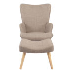 Armchair with footstool Gerlina grey-beige fabric and legs in natural color 71x64x94cm - Image 3
