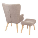 Armchair with footstool Gerlina grey-beige fabric and legs in natural color 71x64x94cm - Image 4