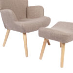 Armchair with footstool Gerlina grey-beige fabric and legs in natural color 71x64x94cm - Image 6