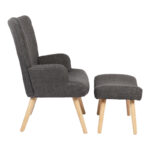 Armchair with footstool Gerlina dark grey fabric and legs in natural color 71x64x94cm - Image 2