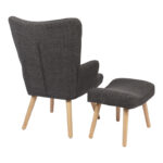 Armchair with footstool Gerlina dark grey fabric and legs in natural color 71x64x94cm - Image 4