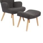 Armchair with footstool Gerlina dark grey fabric and legs in natural color 71x64x94cm - Image 6