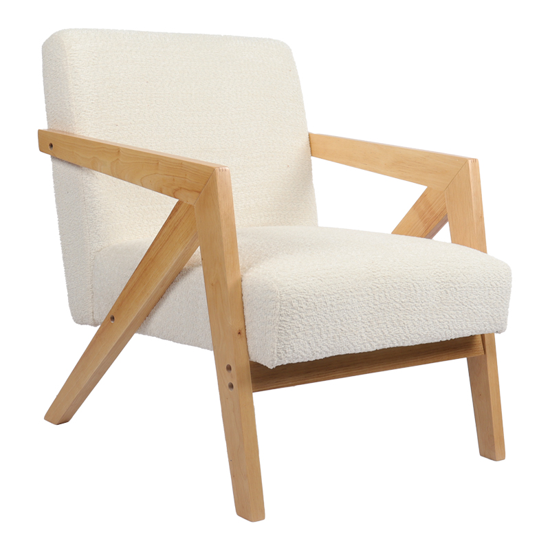 393-000015 Armchair Garifa white fabric and legs in natural color 79x75x75cm - Image 1