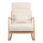 Rotating armchair Edeldy cream fabric and legs in natural color 102x66x99cm - Image 4