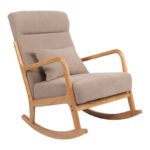 Rotating armchair Edeldy grey-beige fabric and legs in natural color 102x66x99cm