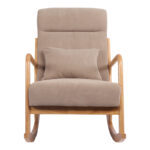 Rotating armchair Edeldy grey-beige fabric and legs in natural color 102x66x99cm - Image 4