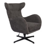 Swivel armchair Zefrina dark grey fabric and base in black color 82x77x99cm