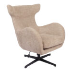 Swivel armchair Zefrina beige fabric and base in black color 82x77x99cm