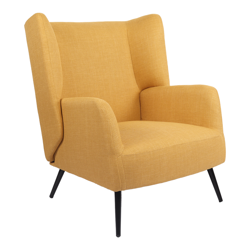 393-000024 Armchair Mareta yellow fabric and legs in black color 83x80x99cm - Image 1