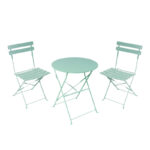 Bistro dining table set of 3 pieces, metal, foldable, mint color, Φ60x71cm