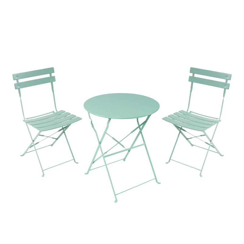 400-000013 Bistro dining table set of 3 pieces, metal, foldable, mint color, Φ60x71cm - Image 1