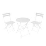 Bistro dining table set of 3 pieces, metal, foldable, white color, Φ60x71cm