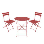 Bistro dining table set of 3 pieces, metal, foldable, terracotta color, Φ60x71cm