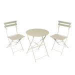 Bistro dining table set of 3 pieces, metal, foldable, beige color, Φ60x71cm