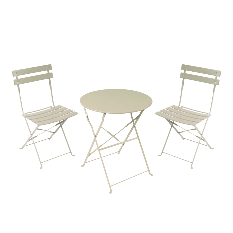 400-000016 Bistro dining table set of 3 pieces, metal, foldable, beige color, Φ60x71cm - Image 1
