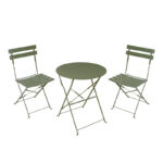 Bistro dining table set of 3 pieces, metal, foldable,olive green color, Φ60x71cm