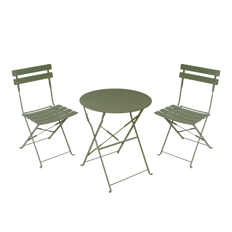 400-000018 Bistro dining table set of 3 pieces, metal, foldable,olive green color, Φ60x71cm - Image 1