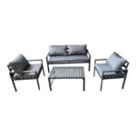 Gardenly lounge set 4pcs aluminum in anthracite color with grey cushions