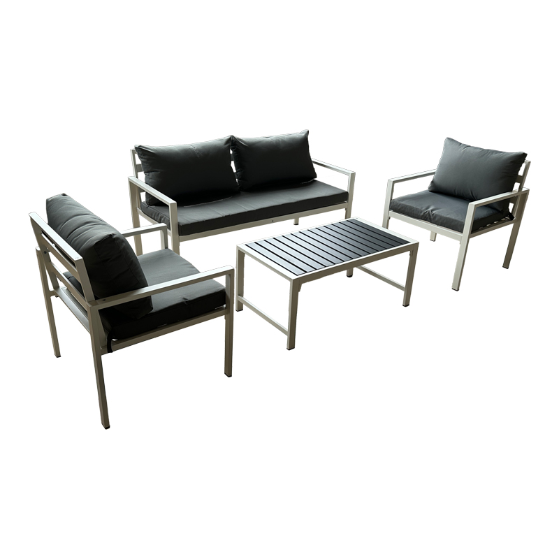 401-000002 Gardenly lounge set 4pcs aluminum in white with beige cushions - Image 1