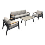 Aeria garden furniture set 4pcs aluminum in dark grey shade - teak - grey fabric