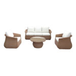 Tropicana garden lounge set 4pcs pe rattan in brown shade - beige fabric