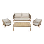 Outdoor lounge set Lemanda acacia wood with rope -beige cushions
