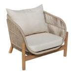 Outdoor lounge set Verilan acacia wood with rope and beige cushions - Слика 3