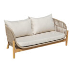 2-seater sofa Verilan acacia wood-fabric in natural-beige color 163x77x70cm