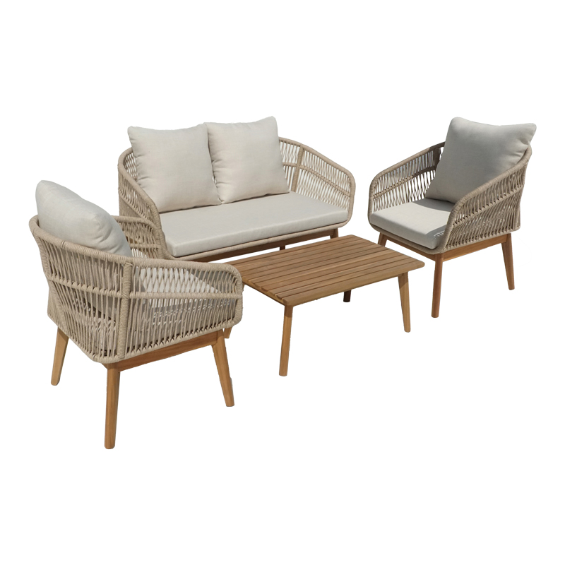 405-000010 Outdoor lounge set Macrena acacia wood with rope amnd beige cushions - Слика 1