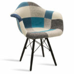 Armchair Julita fabric blue-grey patchwork - black