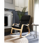 Rocking Armchair Zenia  fabric black-natural wooden frame - Слика 2