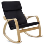 Rocking Armchair Zenia  fabric black-natural wooden frame