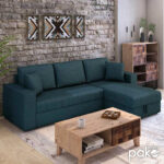 Corner Marvel sofa bed reversible with storage space in blue fabric 220x145x83cm - Image 2