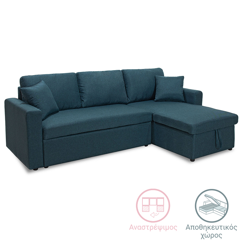 048-000004 Corner Marvel sofa bed reversible with storage space in blue fabric 220x145x83cm - Слика 1