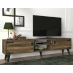 TV Stand PWF-0283 in dark walnut and black color 180x30x41cm - Image 2