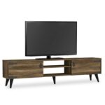 TV Stand PWF-0283 in dark walnut and black color 180x30x41cm