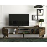 TV Stand PWF-0283 in dark walnut and black color 180x30x41cm - Image 3