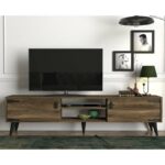 TV Stand PWF-0283 in dark walnut and black color 180x30x41cm - Image 5