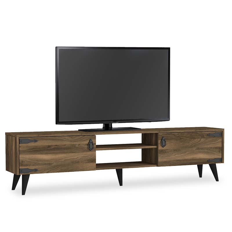 071-000805 TV Stand PWF-0283 in dark walnut and black color 180x30x41cm - Image 1