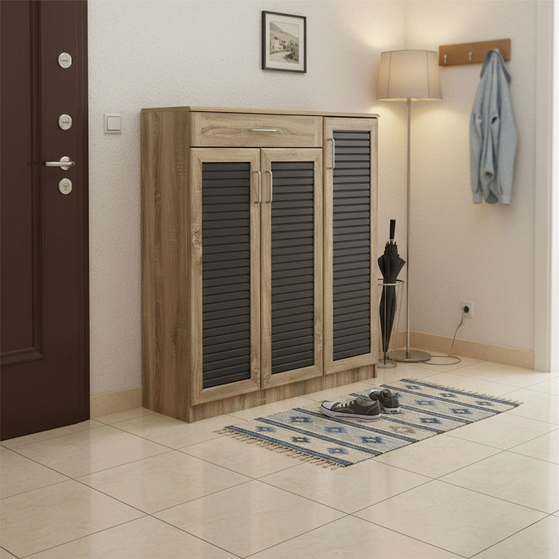 123-000253 Shoe cabinet Sante 30 pairs in sonoma-dark grey color 120x37x123cm - Image 1