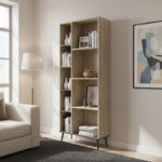 Bookcase Zezan in sonoma-dark grey color 76.5x30x200.5cm - Image 2