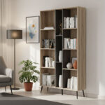 Bookcase Zezan in sonoma-dark grey color 114x30x200.5cm - Image 2