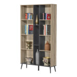 Bookcase Zezan in sonoma-dark grey color 114x30x200.5cm