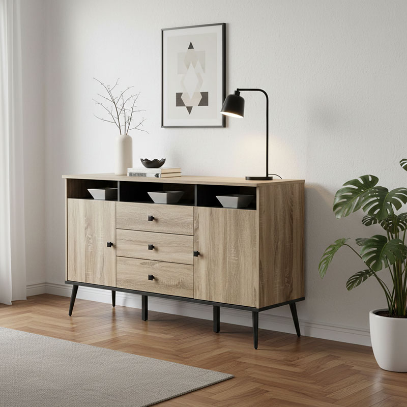 123-000259 Buffet Zezan in sonoma-dark grey color 140.5x41.5x80cm - Image 1