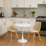 Elijah-Gaston dining table set of 3 pp-pu in taupe-white color with natural legs Φ60x74cm - Image 2