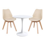 Elijah-Gaston dining table set of 3 pp-pu in taupe-white color with natural legs Φ60x74cm