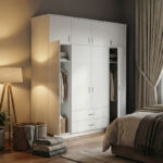 Royal four-leaf wardrobe with drawers and loft white 200x58x230cm