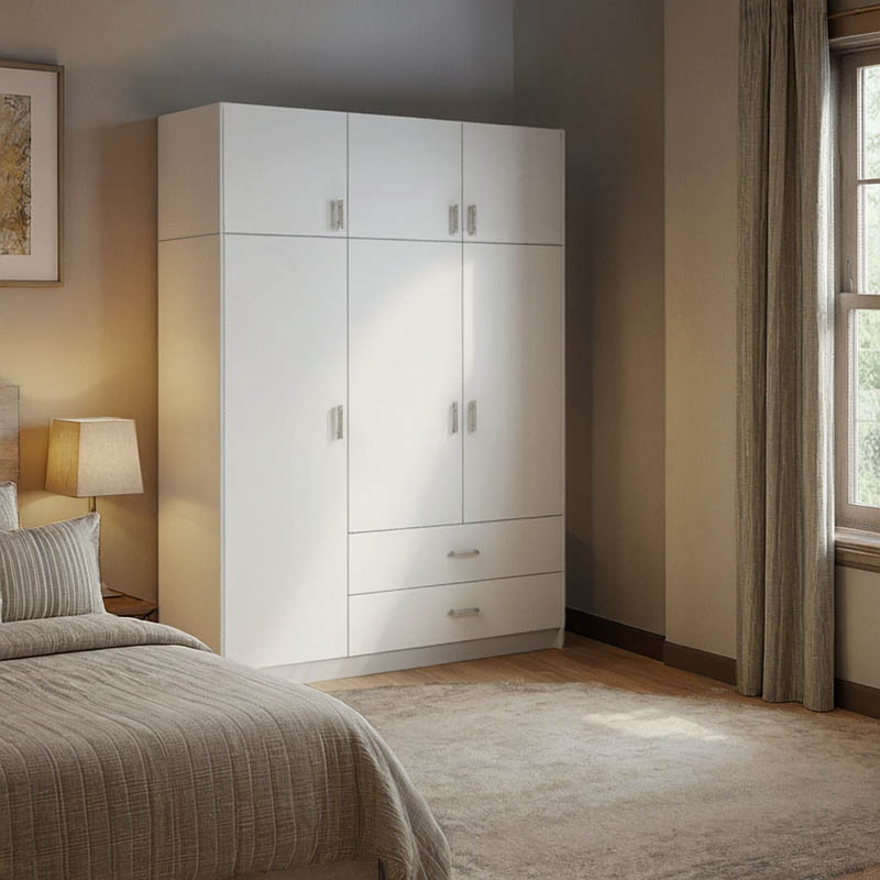 361-000125 Royal three-leaf wardrobe with drawers and loft white 150x58x230cm - Image 1